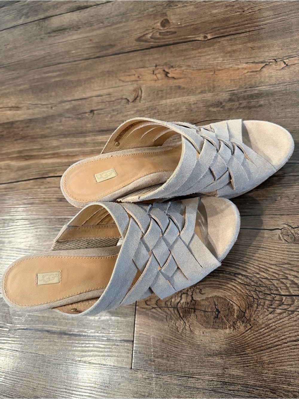UGG Wedge Taupe Suede Woven Wedge Sandals - Women's Size 9